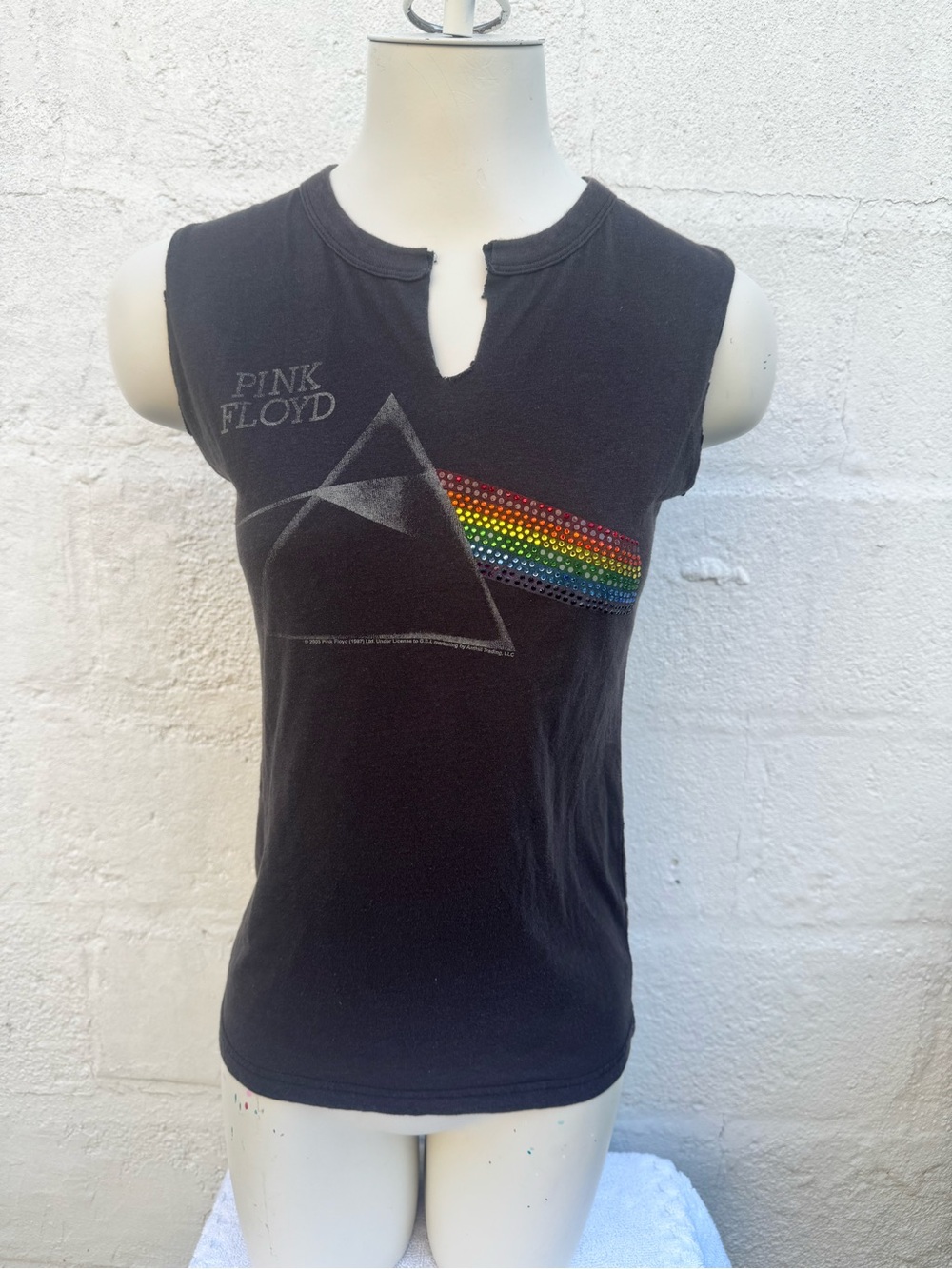 Pink Floyd Black Sleeveless Tee with Rainbow Prism Stud